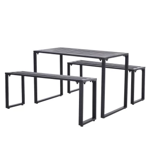  Tuinmeubelset Vaste Set 3-delig. Zitgroep Tuinset 1 X Tafel 2 X Bank Metaal Zwart 110 X 55 X 70 Cm 1