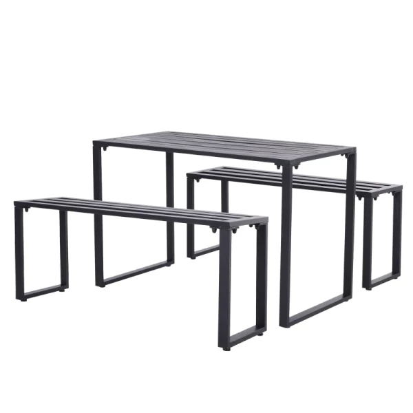 Tuinmeubelset Vaste Set 3-delig. Zitgroep Tuinset 1 X Tafel 2 X Bank Metaal Zwart 110 X 55 X 70 Cm 1