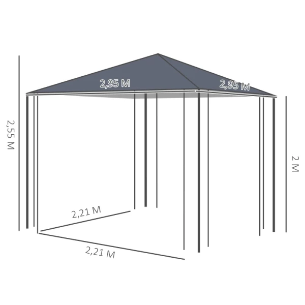  Tuinpaviljoen 2,95 X 2,95 M Tuintent Partytent Partytent Staal Polyester Grijs 3