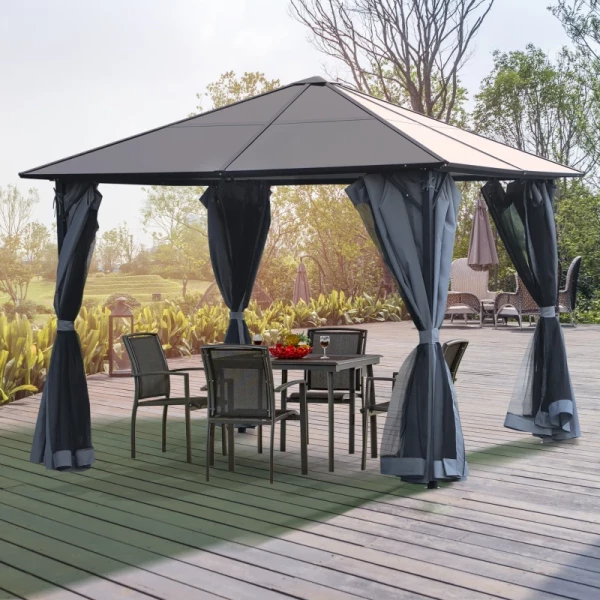  Tuinpaviljoen 3 X 3m Partytent Met Zijpanelen PC Dak Aluminium Donkergrijs 2