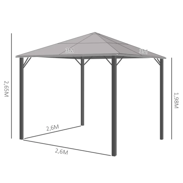  Tuinpaviljoen 3 X 3m Partytent Met Zijpanelen PC Dak Aluminium Donkergrijs 3