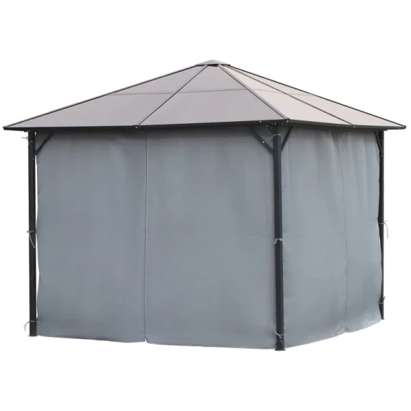  Tuinpaviljoen 3 X 3m Partytent Met Zijpanelen PC Dak Aluminium Donkergrijs 4