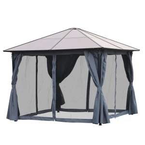  Tuinpaviljoen 3 X 3m Partytent Met Zijpanelen PC Dak Aluminium Donkergrijs 1