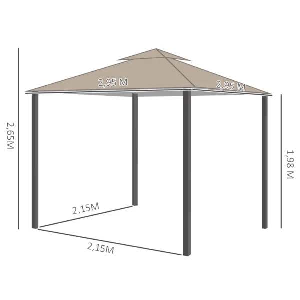  Tuinpaviljoen Ca. 3 X 3 M Partytent Met Dubbel Dak Partytent 4 X Dubbele Zijpanelen Waterdicht UV-bescherming Metaal Polyester Creme 3