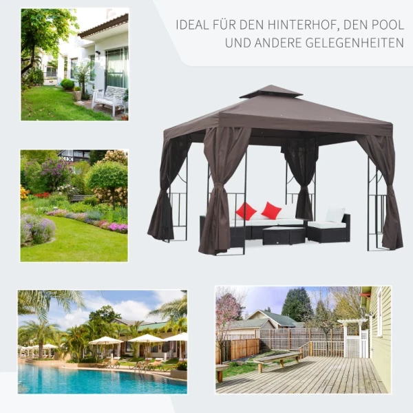  Tuinpaviljoen Ca. 3 X 3 M Partytent Met Dubbel Dak Partytent 4 X Dubbele Zijpanelen Waterdicht UV-bescherming Metaal Polyester Creme 7