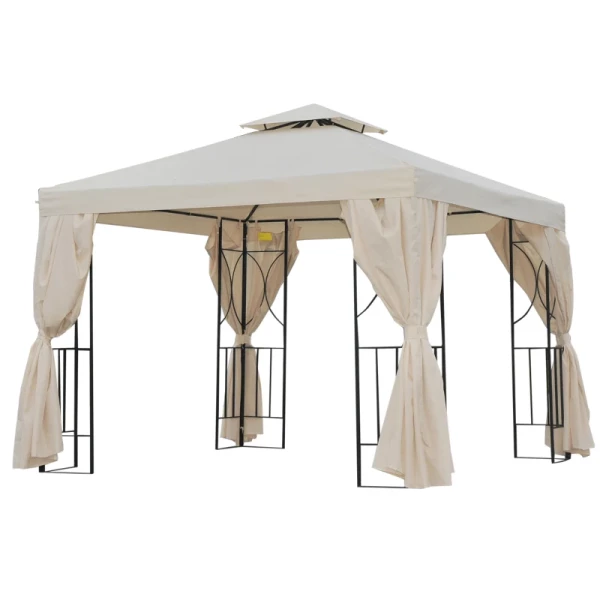 Tuinpaviljoen Ca. 3 X 3 M Partytent Met Dubbel Dak Partytent 4 X Dubbele Zijpanelen Waterdicht UV-bescherming Metaal Polyester Creme 1