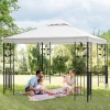  Tuinpaviljoen Met Bladmotief 2,95 X 2,95 M Stalen Frame Dubbel Dak Ademend Partytent Partytent Polyester Crème Wit 2