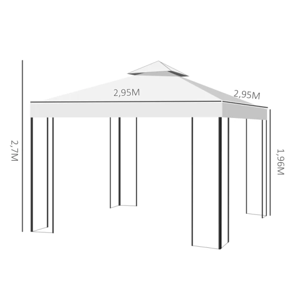  Tuinpaviljoen Met Bladmotief 2,95 X 2,95 M Stalen Frame Dubbel Dak Ademend Partytent Partytent Polyester Crème Wit 3