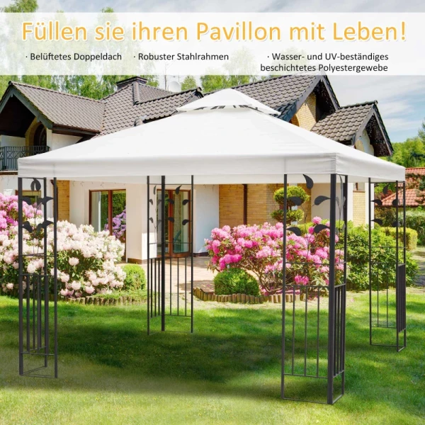  Tuinpaviljoen Met Bladmotief 2,95 X 2,95 M Stalen Frame Dubbel Dak Ademend Partytent Partytent Polyester Crème Wit 4