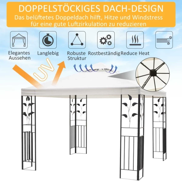  Tuinpaviljoen Met Bladmotief 2,95 X 2,95 M Stalen Frame Dubbel Dak Ademend Partytent Partytent Polyester Crème Wit 5