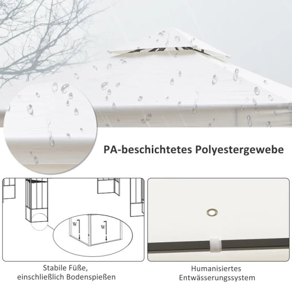  Tuinpaviljoen Met Bladmotief 2,95 X 2,95 M Stalen Frame Dubbel Dak Ademend Partytent Partytent Polyester Crème Wit 6