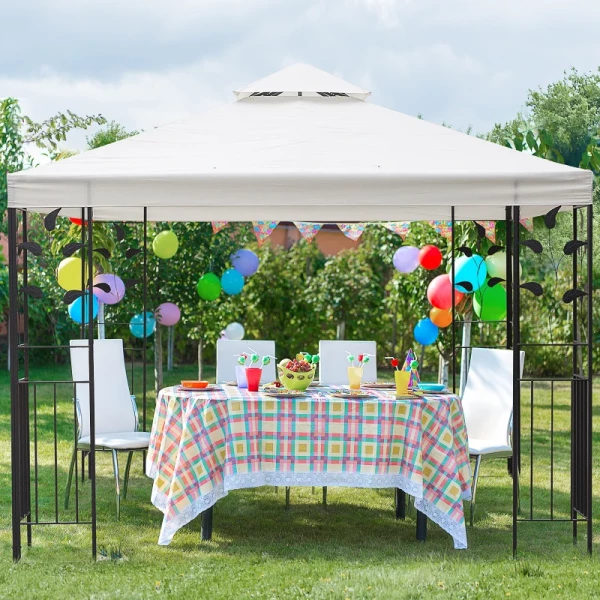  Tuinpaviljoen Met Bladmotief 2,95 X 2,95 M Stalen Frame Dubbel Dak Ademend Partytent Partytent Polyester Crème Wit 9