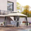  Tuinpaviljoen Met Dubbel Dak Tuinpaviljoen Partytent Partytent Met 4 X Zijwanden Metaal + Polyester Beige 2,99 X 2,99 X 2,74 M 2