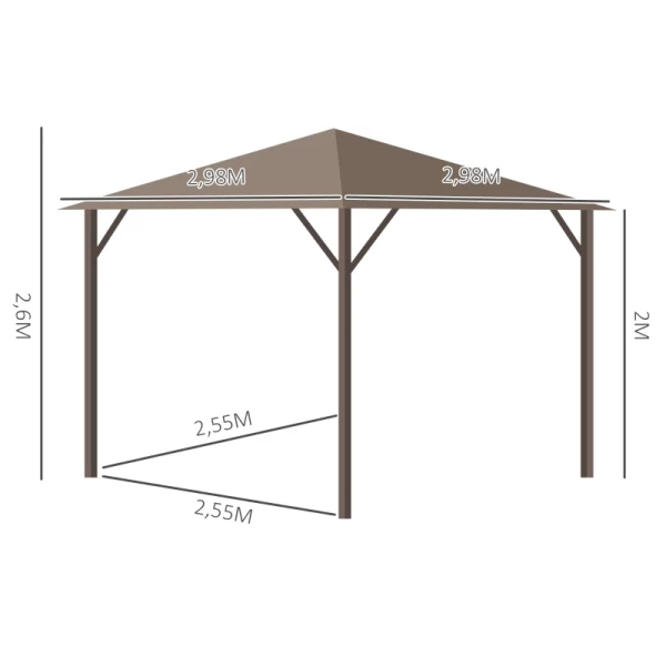  Tuinpaviljoen Met Metalen Dak 3 X 3 X 2,6 M 4 Gordijnen Weerbestendig Aluminium Bruin 3