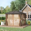  Tuinpaviljoen Met Metalen Dak 3 X 3 X 2,6 M 4 Gordijnen Weerbestendig Aluminium Bruin 10