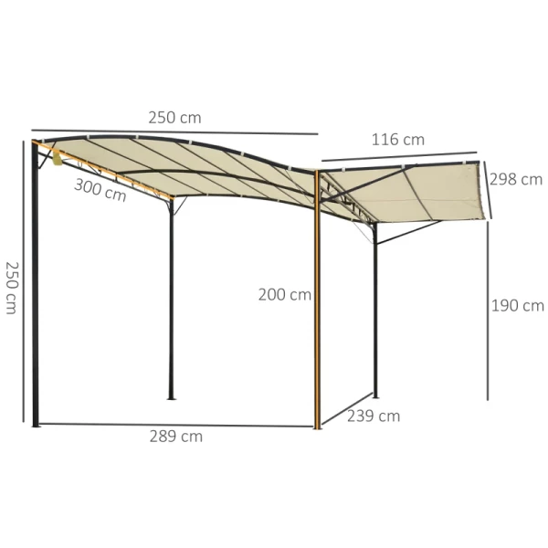  Tuinpaviljoen Met Opklapbare Dakverlenging Weerbestendig 3 X 2,5 M Creme Wit 3