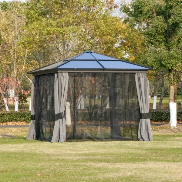  Tuinpaviljoen Met Polycarbonaat Dak, Gordijnen Met Hor, Aluminium Frame, Bruin+beige, 3 X 3 X 2,6 M 10