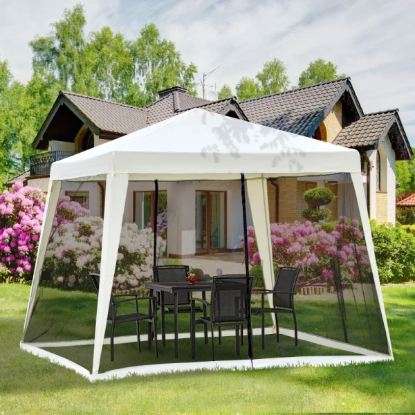  Tuinpaviljoen Partytent Feesttent Weerbestendige Tent Met Klamboe Metaal + Polyester Creme Wit 3 X 3 M 2