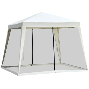  Tuinpaviljoen Partytent Feesttent Weerbestendige Tent Met Klamboe Metaal + Polyester Creme Wit 3 X 3 M 1