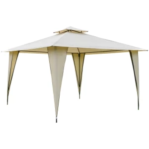  Tuinpaviljoen Partytent Met Dubbel Dak 3.45x3.45x2.68m Feesttent Tuinpaviljoen Metaal Polyester Beige 1