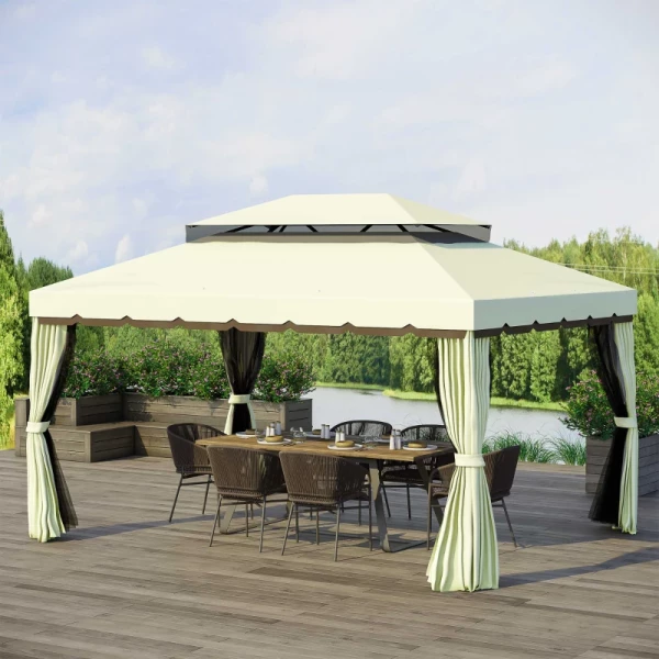  Tuinpaviljoen Partytent Partytent Met 4 X Zijwanden Weerbestendig Aluminium Polyester Creme Wit 3,9 X 2,9 X 2,7 M 2