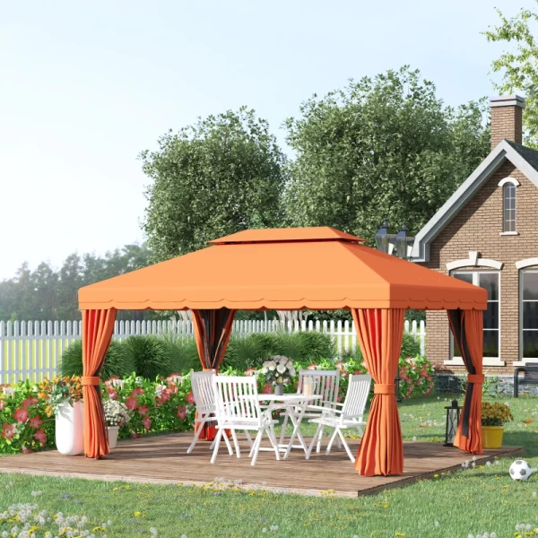  Tuinpaviljoen Partytent Partytent Met 4 X Zijwanden Weerbestendig Aluminium Polyester Oranje 3,9 X 2,9 X 2,7 M 2