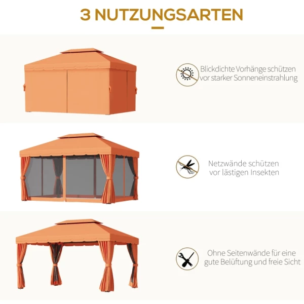  Tuinpaviljoen Partytent Partytent Met 4 X Zijwanden Weerbestendig Aluminium Polyester Oranje 3,9 X 2,9 X 2,7 M 5