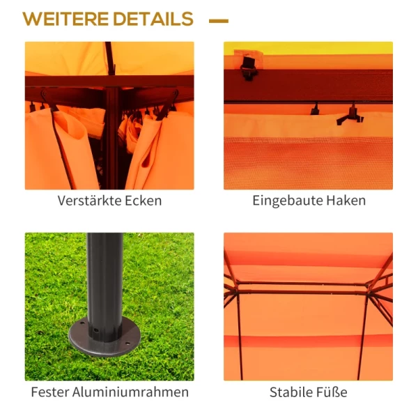  Tuinpaviljoen Partytent Partytent Met 4 X Zijwanden Weerbestendig Aluminium Polyester Oranje 3,9 X 2,9 X 2,7 M 6