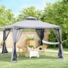  Tuinpaviljoen Partytent Partytent Met 4 X Zijwanden Weerbestendig Metaal + Polyester Lichtgrijs 2,94 X 2,94 X 2,65 M 2