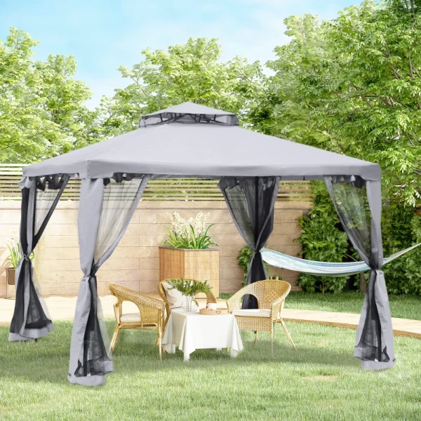  Tuinpaviljoen Partytent Partytent Met 4 X Zijwanden Weerbestendig Metaal + Polyester Lichtgrijs 2,94 X 2,94 X 2,65 M 2