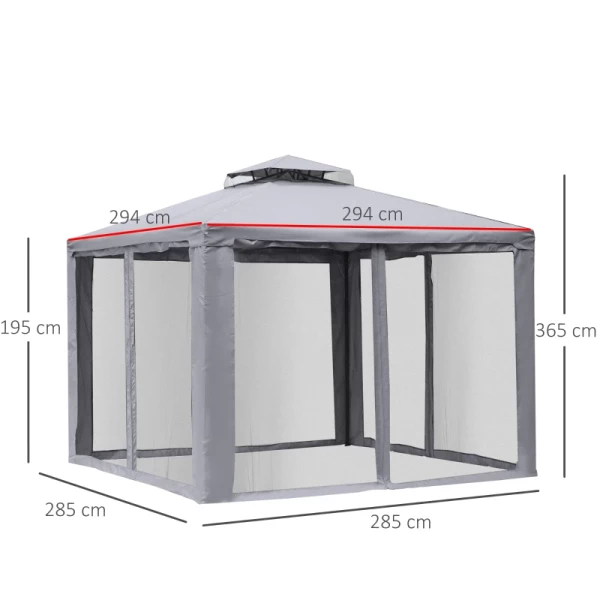  Tuinpaviljoen Partytent Partytent Met 4 X Zijwanden Weerbestendig Metaal + Polyester Lichtgrijs 2,94 X 2,94 X 2,65 M 3