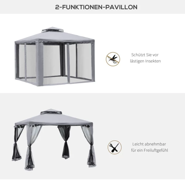  Tuinpaviljoen Partytent Partytent Met 4 X Zijwanden Weerbestendig Metaal + Polyester Lichtgrijs 2,94 X 2,94 X 2,65 M 4