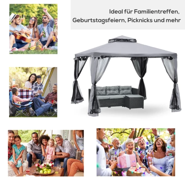  Tuinpaviljoen Partytent Partytent Met 4 X Zijwanden Weerbestendig Metaal + Polyester Lichtgrijs 2,94 X 2,94 X 2,65 M 6