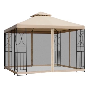  Tuinpaviljoen Partytent Weerbestendige Tent Met 4 Planken Metaal + Polyester Beige 2,98 X 2,98 M 1