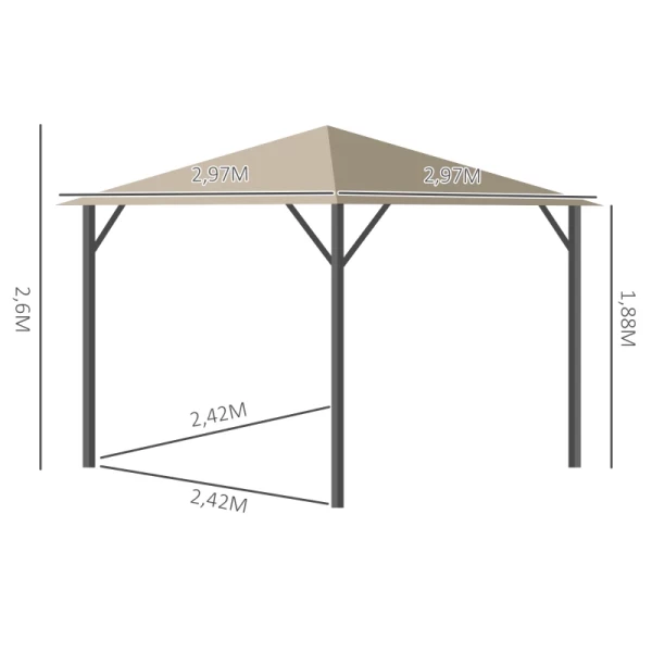  Tuinpaviljoen Paviljoen 3 X 3 M Tuintent Dak Met Ventilatiegaten Feesttent Partytent Met 4 X Zijwanden Weerbestendig Aluminium Polyester Khaki 3