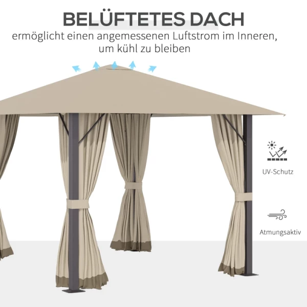  Tuinpaviljoen Paviljoen 3 X 3 M Tuintent Dak Met Ventilatiegaten Feesttent Partytent Met 4 X Zijwanden Weerbestendig Aluminium Polyester Khaki 4