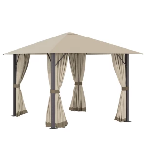  Tuinpaviljoen Paviljoen 3 X 3 M Tuintent Dak Met Ventilatiegaten Feesttent Partytent Met 4 X Zijwanden Weerbestendig Aluminium Polyester Khaki 1