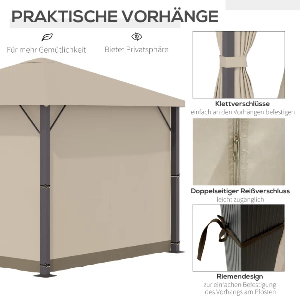  Tuinpaviljoen Paviljoen 3 X 3 M Tuintent Dak Met Ventilatiegaten Feesttent Partytent Met 4 X Zijwanden Weerbestendig Aluminium Polyester Khaki 5