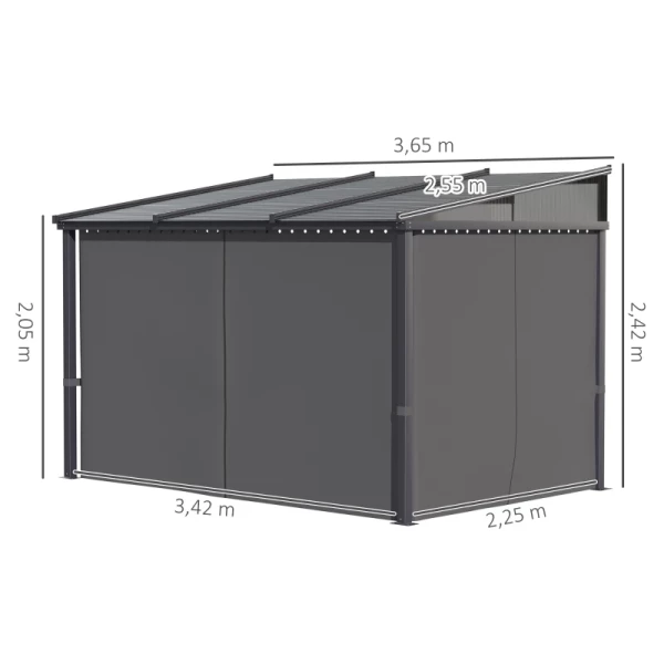  Tuinpaviljoen Pergola Met Schuifdakgordijnen Aluminium Frame Donkergrijs 3,65 X 2,55 X 2,05m 3