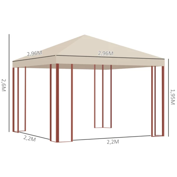  Tuinpaviljoen, Tot 15 Personen, Vouwdak, Horren, Stalen Frame, Beige, 296 X 296 X 260 Cm 3