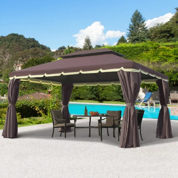  Tuinpaviljoen Tuinpaviljoen 390 X 290 X 280 Cm Tuintent Feesttent Partytent Met 4 X Zijpanelen Klamboe Weerbestendig Aluminium Polyester Koffie + Zwart 2