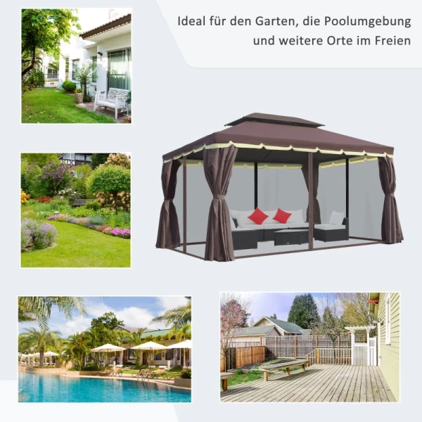  Tuinpaviljoen Tuinpaviljoen 390 X 290 X 280 Cm Tuintent Feesttent Partytent Met 4 X Zijpanelen Klamboe Weerbestendig Aluminium Polyester Koffie + Zwart 5