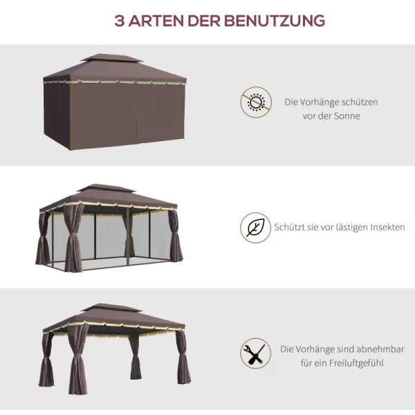  Tuinpaviljoen Tuinpaviljoen 390 X 290 X 280 Cm Tuintent Feesttent Partytent Met 4 X Zijpanelen Klamboe Weerbestendig Aluminium Polyester Koffie + Zwart 6