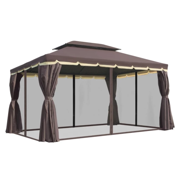 Tuinpaviljoen Tuinpaviljoen 390 X 290 X 280 Cm Tuintent Feesttent Partytent Met 4 X Zijpanelen Klamboe Weerbestendig Aluminium Polyester Koffie + Zwart 1