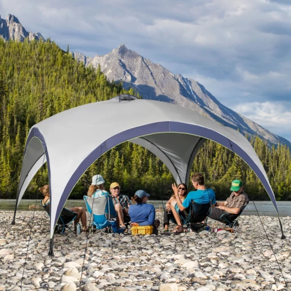  Tuinpaviljoen Tuintent Feesttent Partytent Zonnescherm Weerbestendig Metalen Paal + Polyester Creme Wit + Blauw 4 X 4 X 2,5 M 4