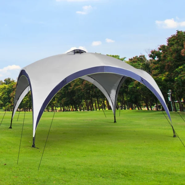  Tuinpaviljoen Tuintent Feesttent Partytent Zonnescherm Weerbestendig Metalen Paal + Polyester Creme Wit + Blauw 4 X 4 X 2,5 M 10