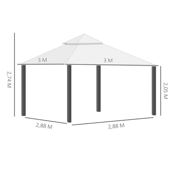  Tuinpaviljoen Verwijderbare Gordijnen Regenwaterafvoergaten Wit 3m X 3m X 2.7m 3