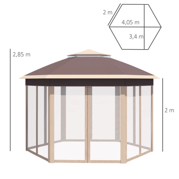  Tuinpaviljoen Vouwpaviljoen 4 X 4 M Pop-up Tent Partytent Incl. Draagtas 6 Zijpanelen Dubbel Dak Zeshoekig Beige + Kaki 3