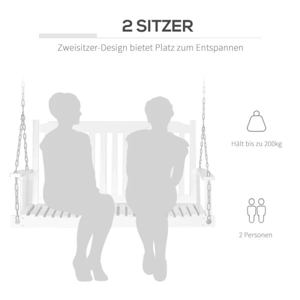  Tuinschommel Voor 2 Personen Schommelbank Hangbank Massief Hout Terras Terras Achtertuin Wit 117 X 69 X 60 Cm 7