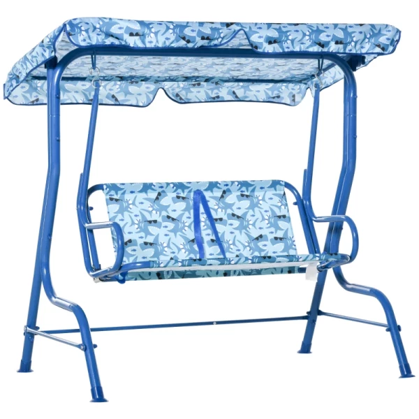  Tuinschommel Voor Kinderen Met Zonnekap 2-zits Tuinschommel Voor 3-6 Jaar Metaal Blauw 110L X 70B X 110H Cm 11